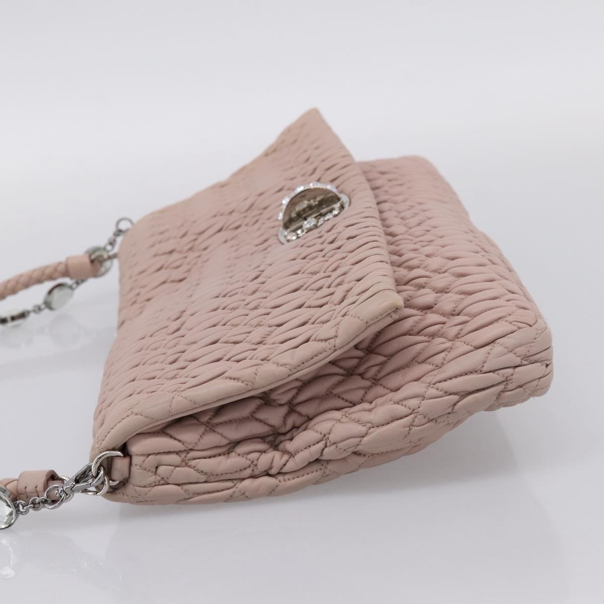 Miu Miu Matelasse Shoulder Bag Leather Pink Silver Auth ka6197V
