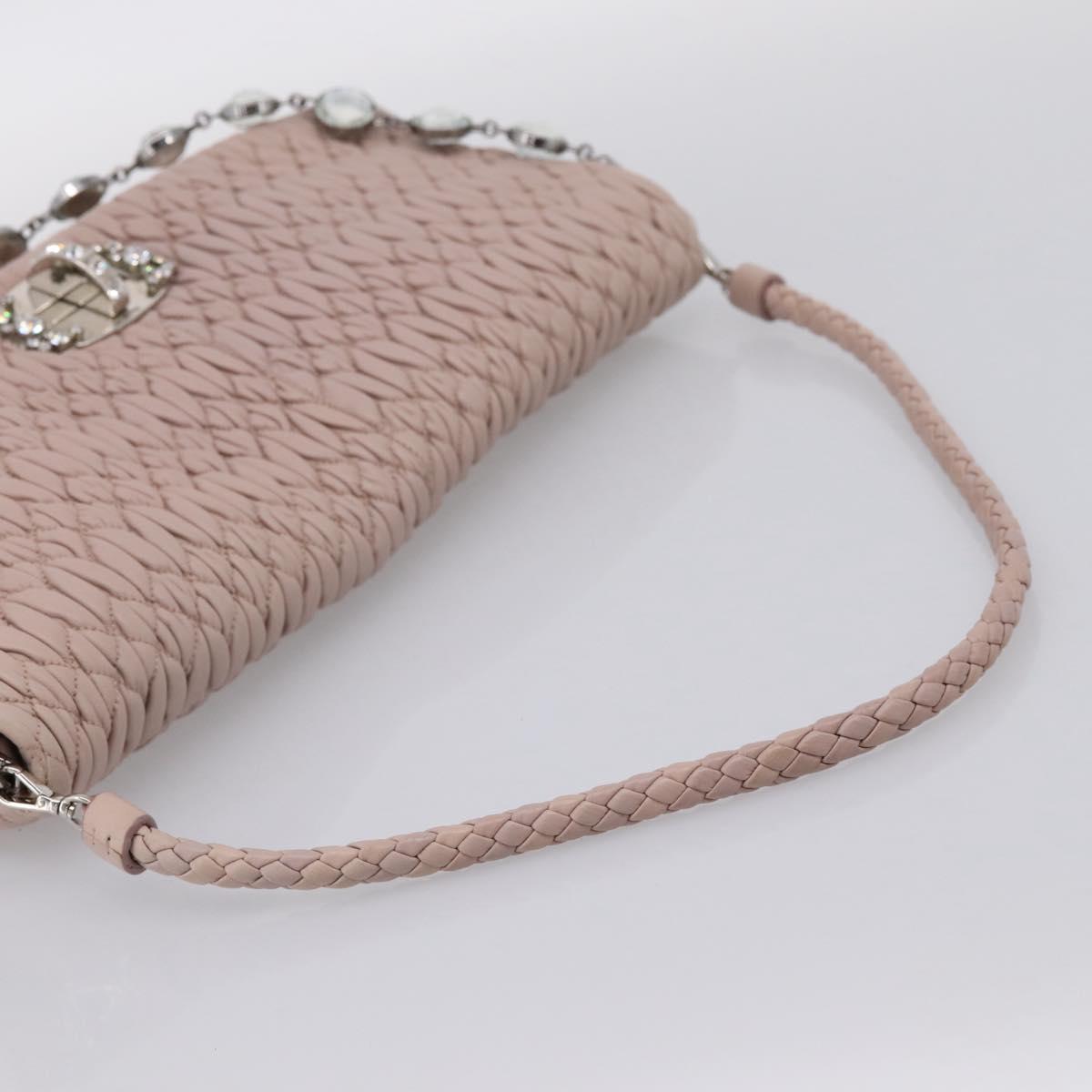 Miu Miu Matelasse Shoulder Bag Leather Pink Silver Auth ka6197V
