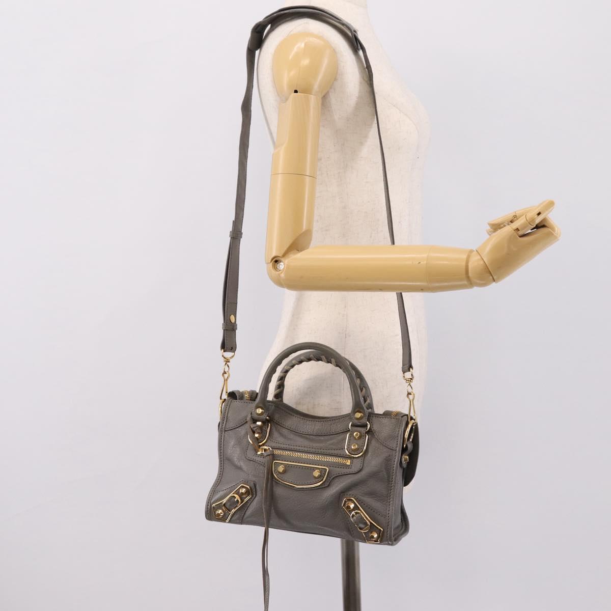 BALENCIAGA Classic Metal Edge City Hand Bag Leather Gray 390160 Auth ka6198M