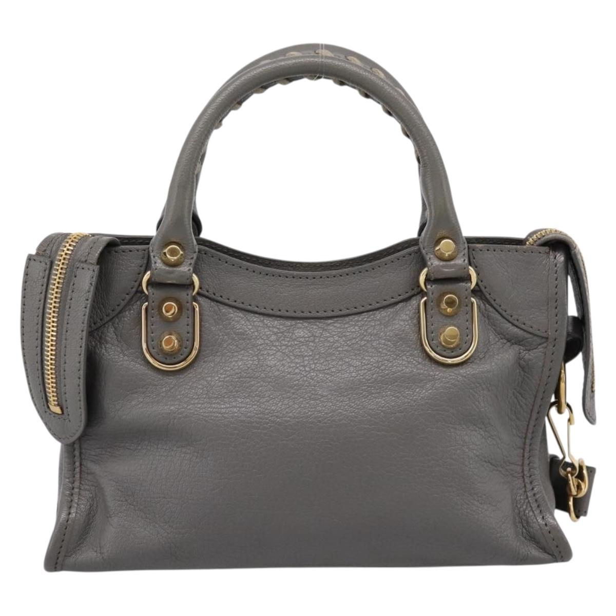 BALENCIAGA Classic Metal Edge City Hand Bag Leather Gray 390160 Auth ka6198M