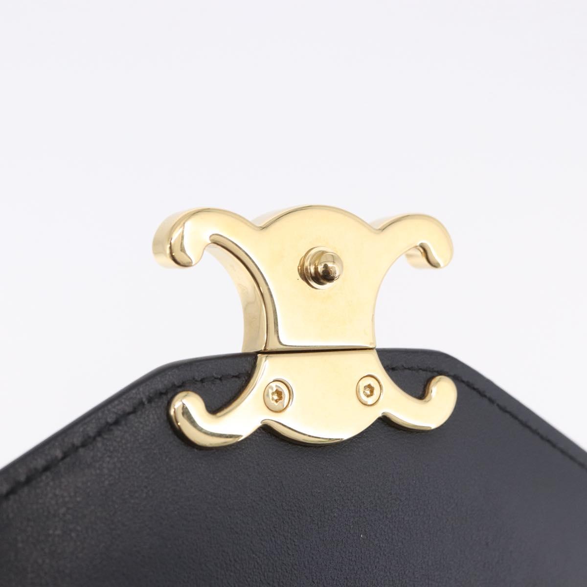 CELINE Triomphe Chain Shoulder Bag Leather Black Gold Tone Auth ka6199SAM