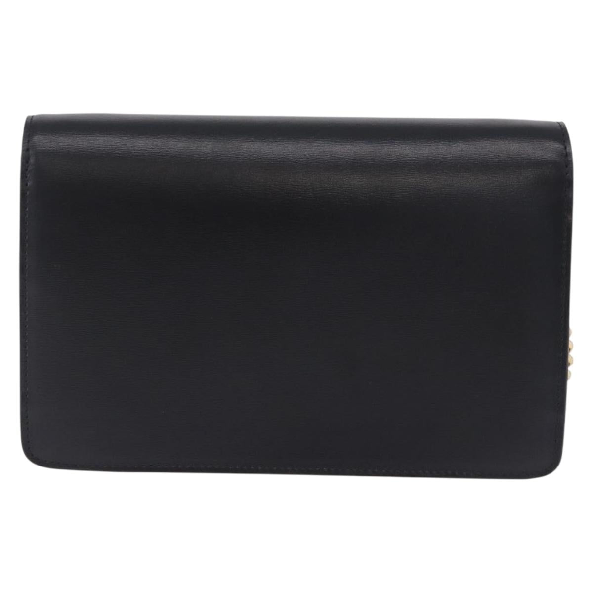 CELINE Triomphe Chain Shoulder Bag Leather Black Gold Tone Auth ka6199SAM