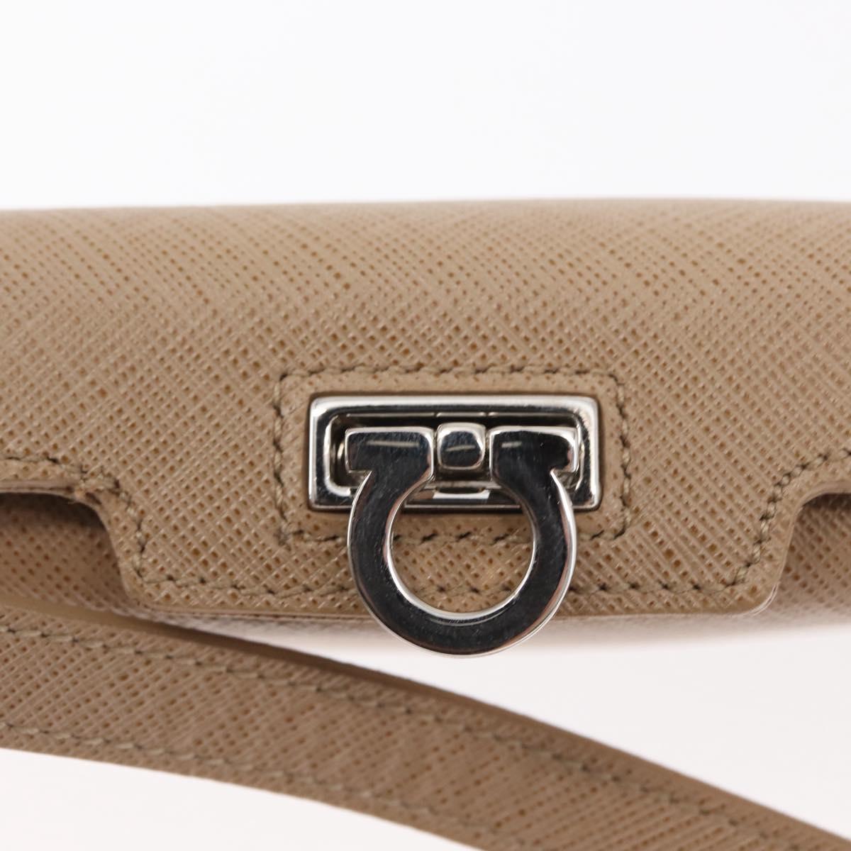 Salvatore Ferragamo Gancini Shoulder Bag Leather Beige Silver Auth ka620