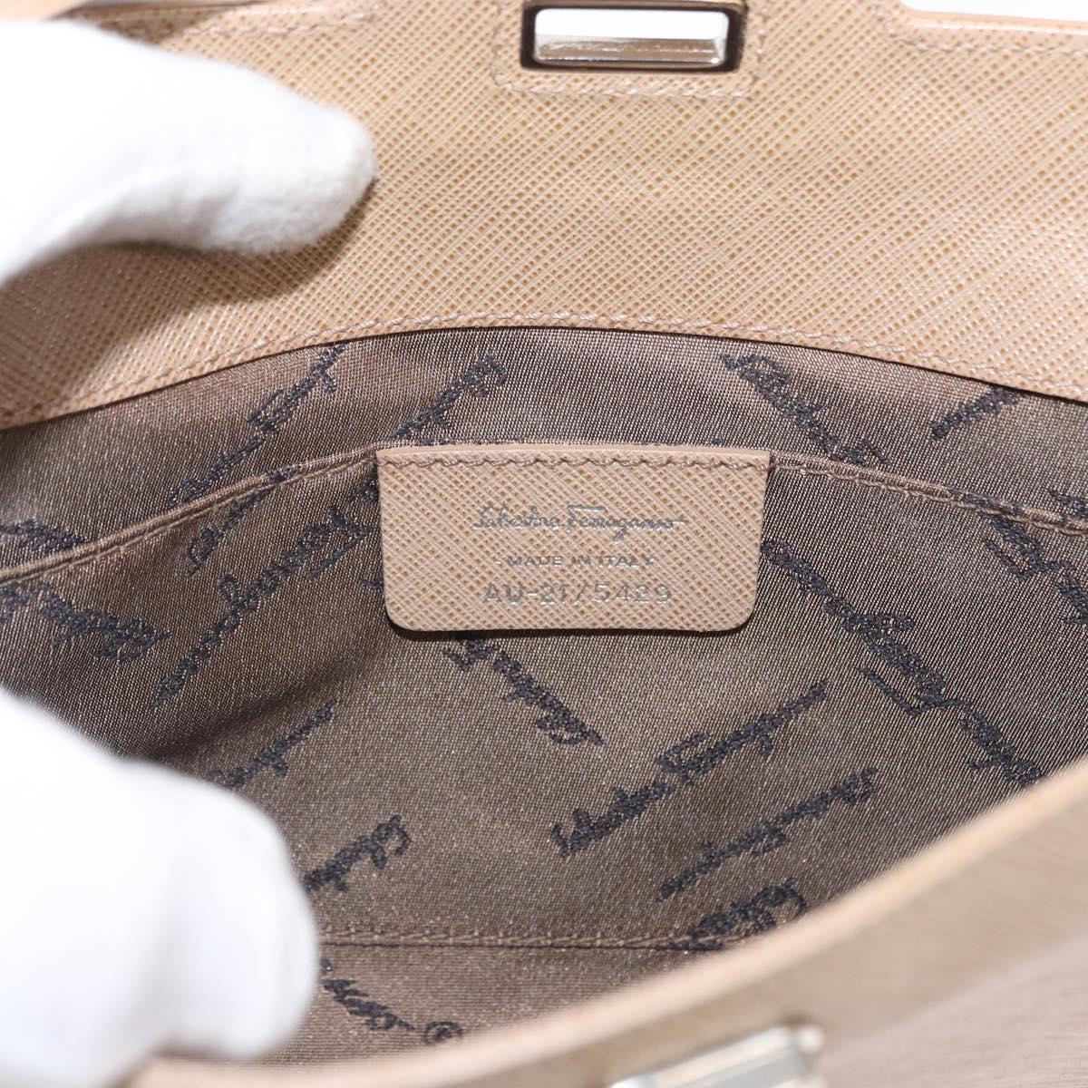 Salvatore Ferragamo Gancini Shoulder Bag Leather Beige Silver Auth ka620