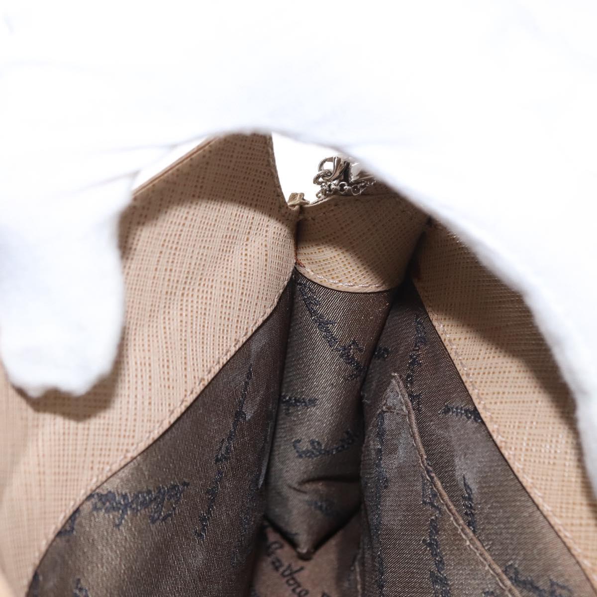 Salvatore Ferragamo Gancini Shoulder Bag Leather Beige Silver Auth ka620