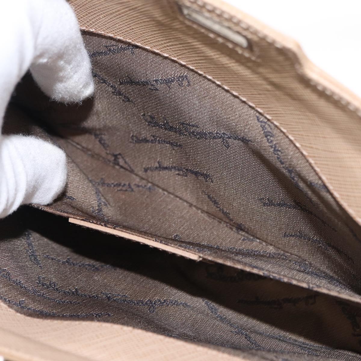 Salvatore Ferragamo Gancini Shoulder Bag Leather Beige Silver Auth ka620