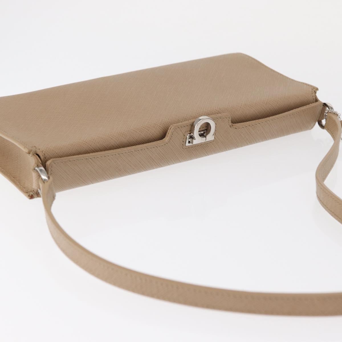 Salvatore Ferragamo Gancini Shoulder Bag Leather Beige Silver Auth ka620