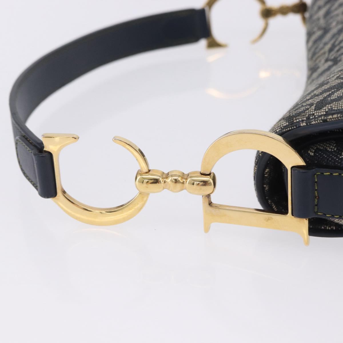 Christian Dior Trotter Canvas Saddle Shoulder Bag Navy Gold Tone Auth ka6200V