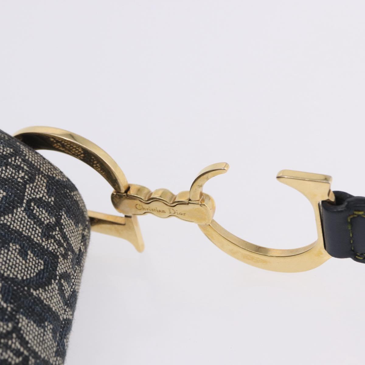 Christian Dior Trotter Canvas Saddle Shoulder Bag Navy Gold Tone Auth ka6200V