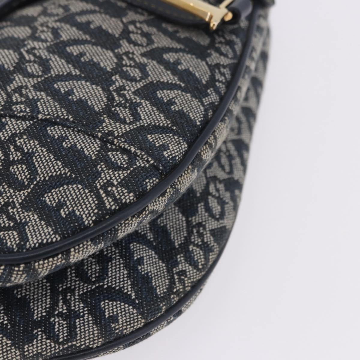Christian Dior Trotter Canvas Saddle Shoulder Bag Navy Gold Tone Auth ka6200V