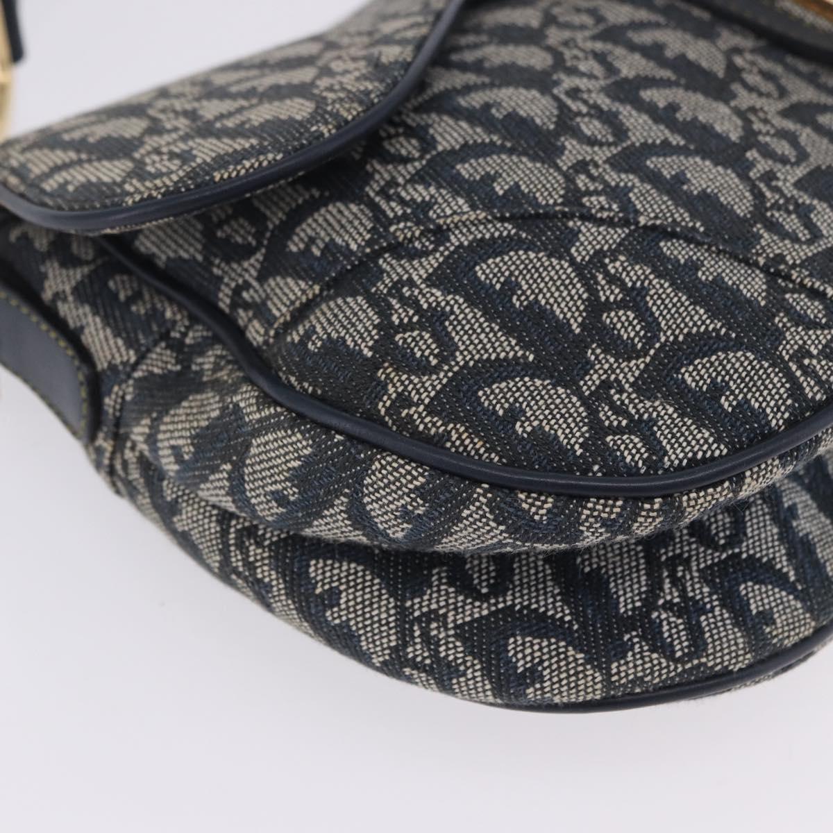 Christian Dior Trotter Canvas Saddle Shoulder Bag Navy Gold Tone Auth ka6200V