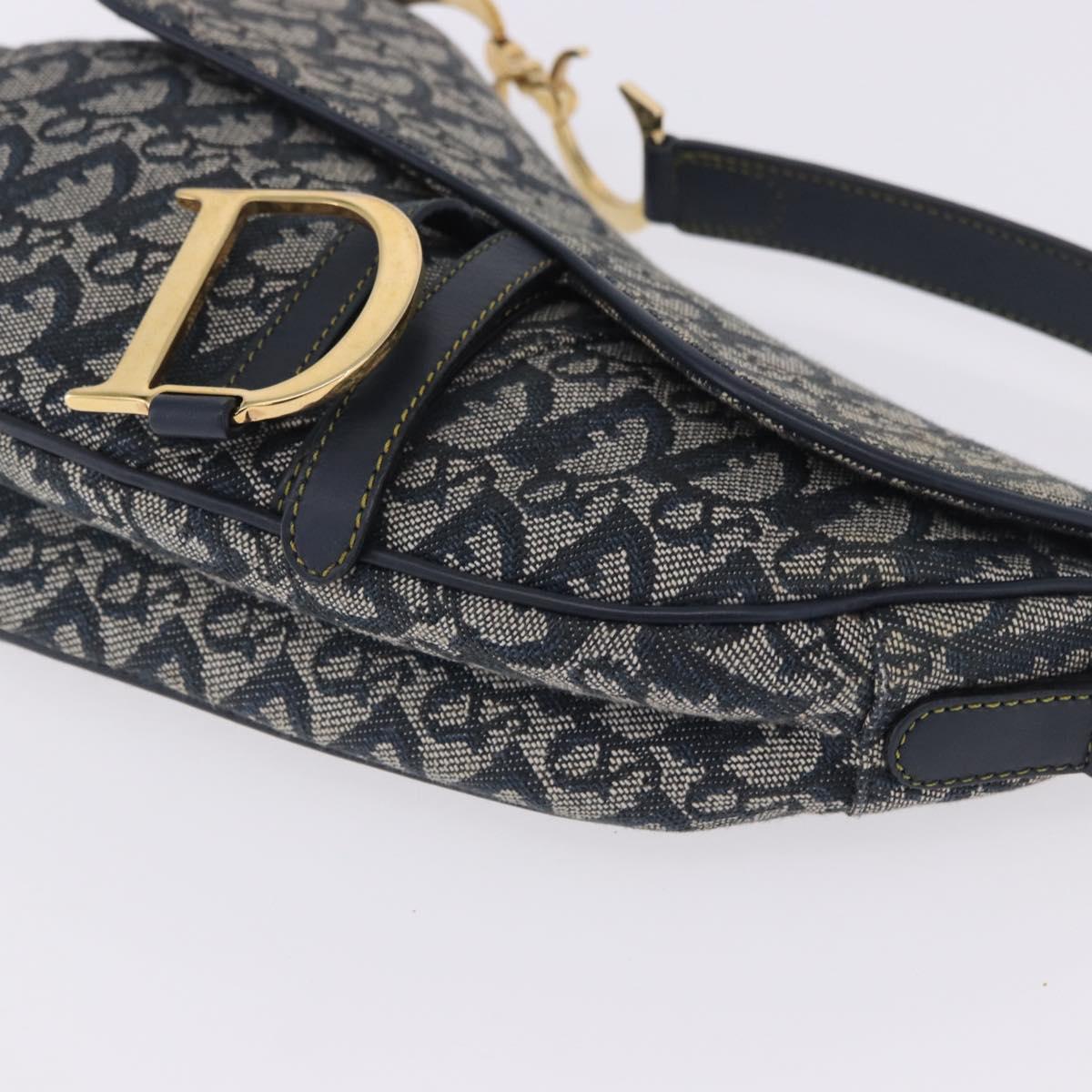 Christian Dior Trotter Canvas Saddle Shoulder Bag Navy Gold Tone Auth ka6200V