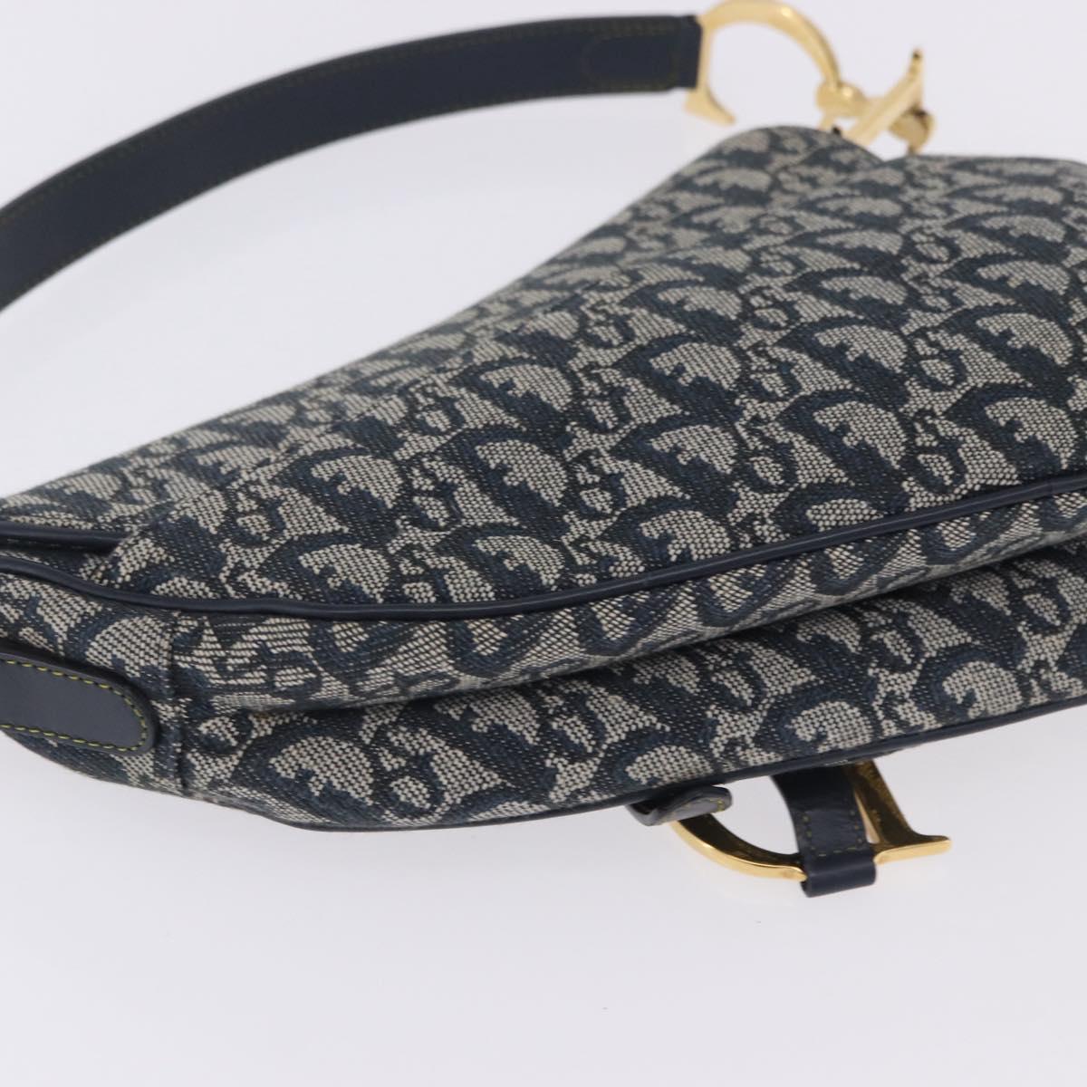 Christian Dior Trotter Canvas Saddle Shoulder Bag Navy Gold Tone Auth ka6200V