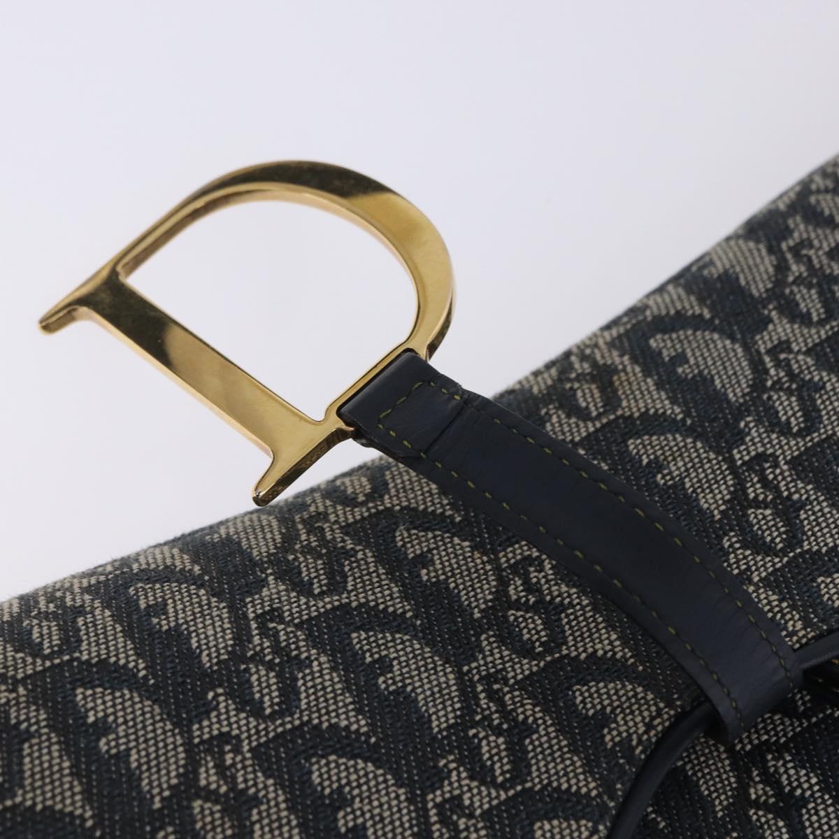 Christian Dior Trotter Canvas Saddle Shoulder Bag Navy Gold Tone Auth ka6200V