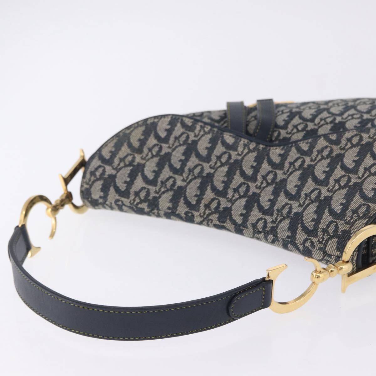 Christian Dior Trotter Canvas Saddle Shoulder Bag Navy Gold Tone Auth ka6200V