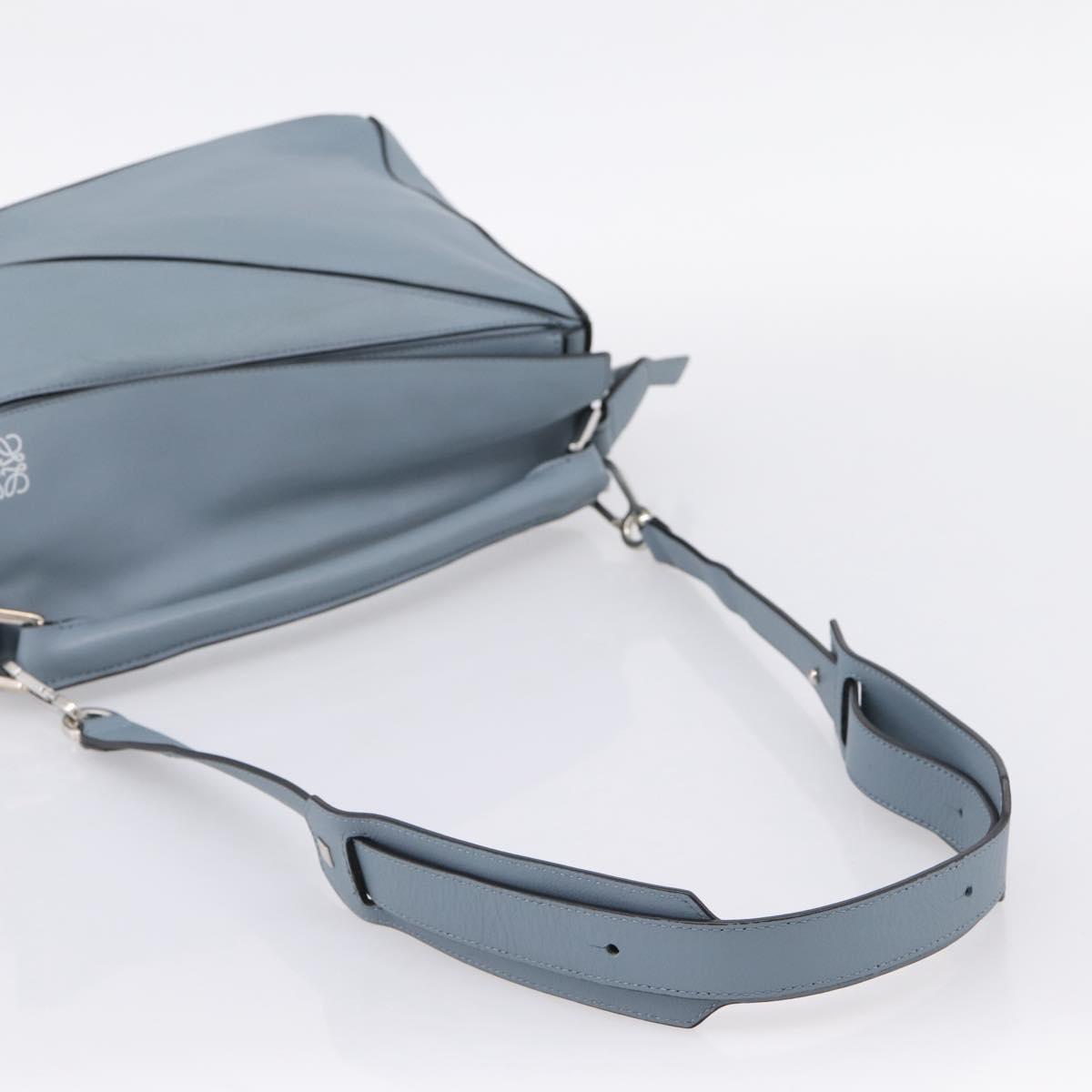 LOEWE Puzzle Bag Hand Bag Leather 2way Light Blue Silver Auth ka6201V
