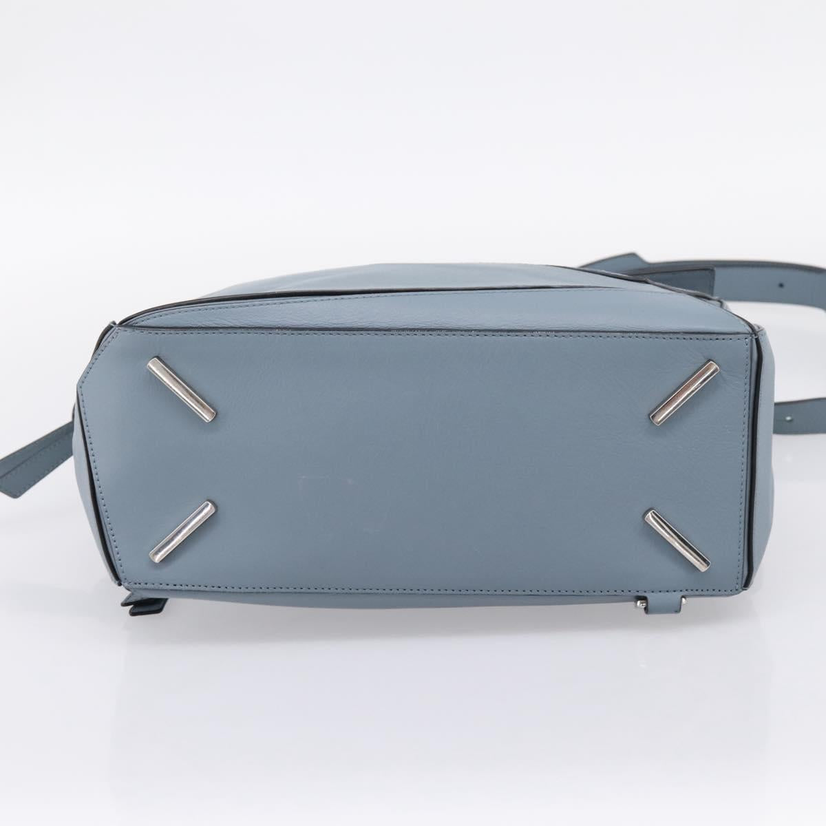 LOEWE Puzzle Bag Hand Bag Leather 2way Light Blue Silver Auth ka6201V