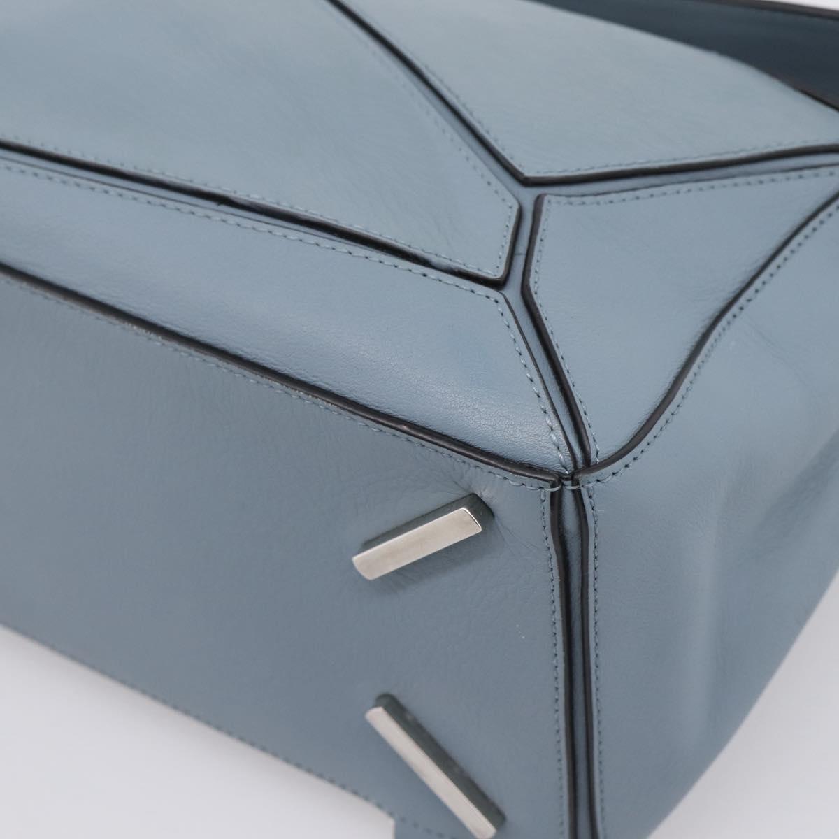LOEWE Puzzle Bag Hand Bag Leather 2way Light Blue Silver Auth ka6201V