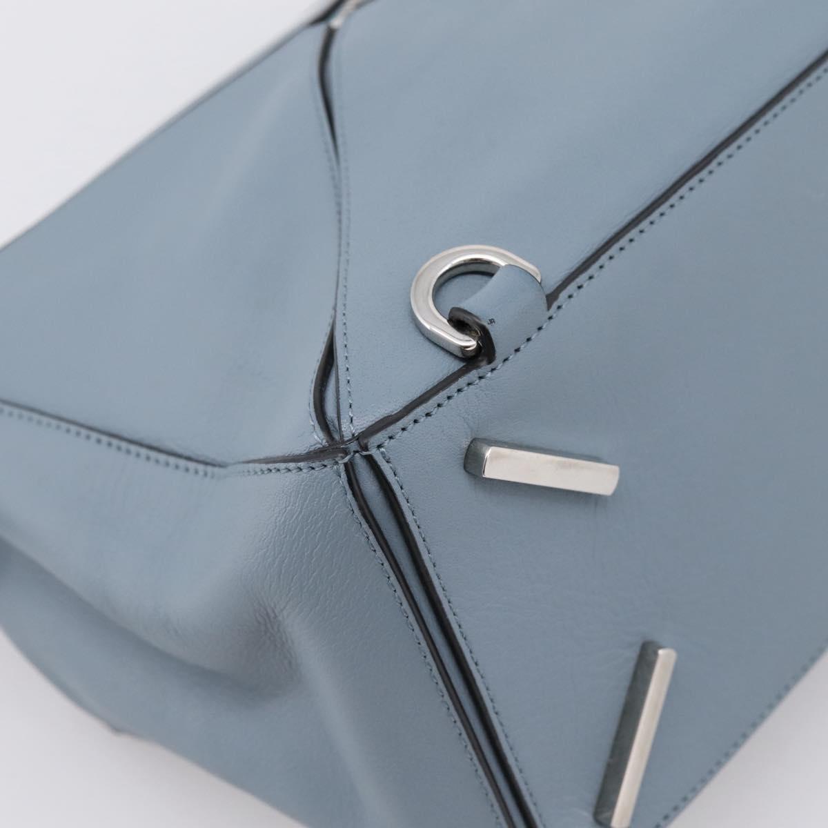 LOEWE Puzzle Bag Hand Bag Leather 2way Light Blue Silver Auth ka6201V