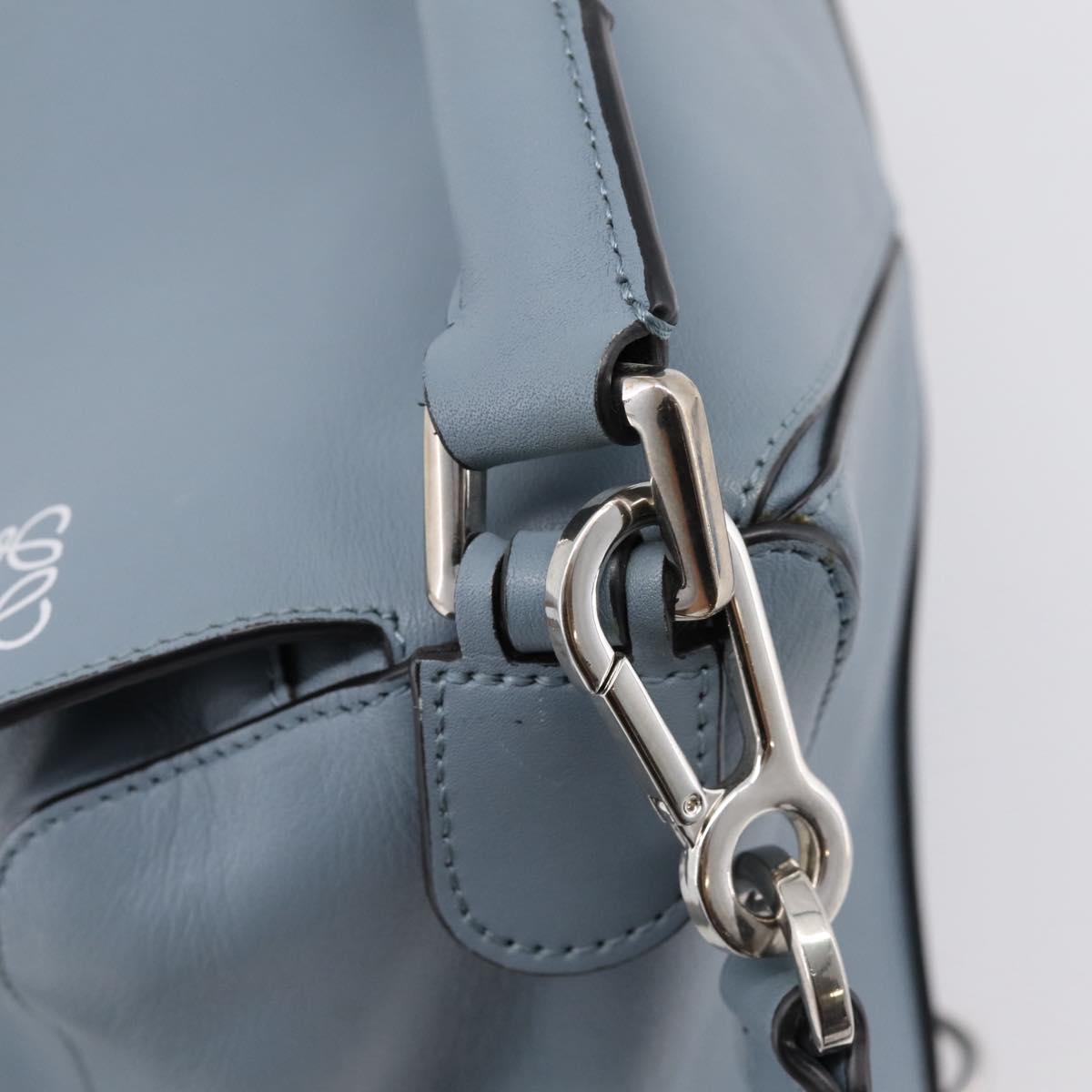 LOEWE Puzzle Bag Hand Bag Leather 2way Light Blue Silver Auth ka6201V