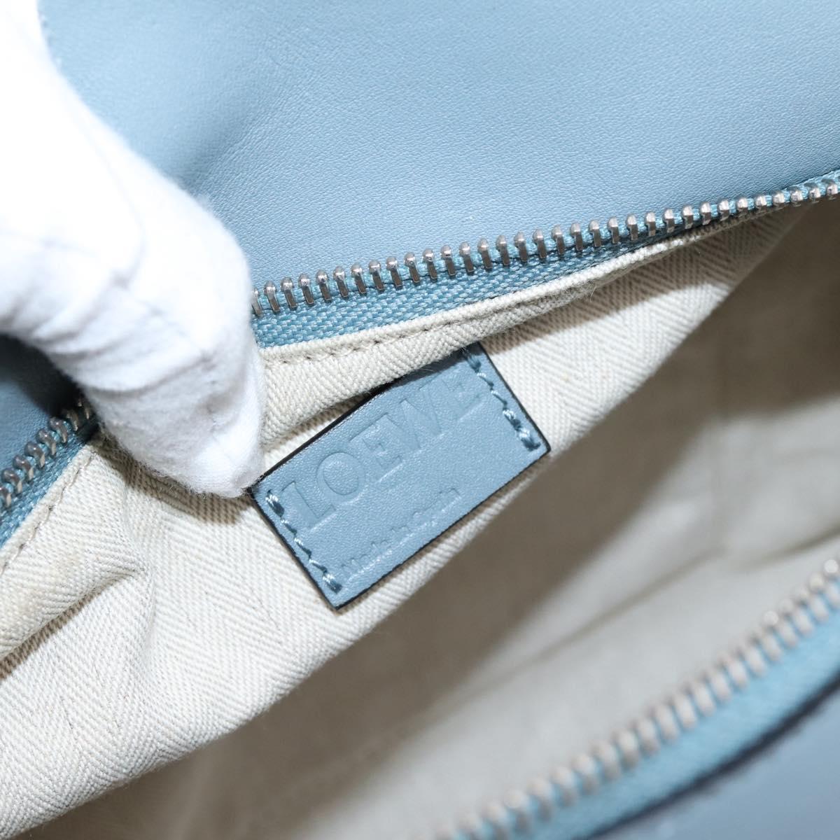 LOEWE Puzzle Bag Hand Bag Leather 2way Light Blue Silver Auth ka6201V