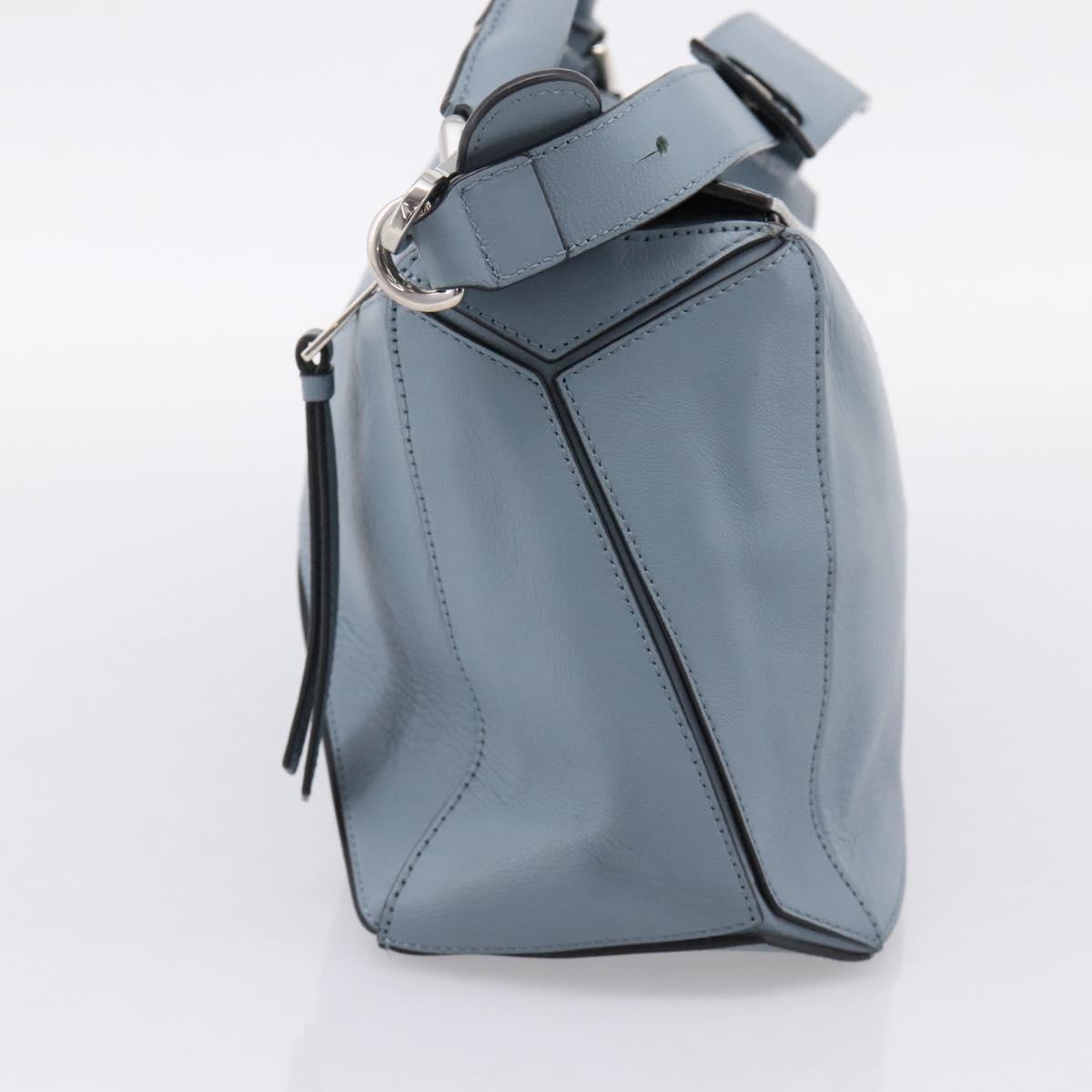 LOEWE Puzzle Bag Hand Bag Leather 2way Light Blue Silver Auth ka6201V