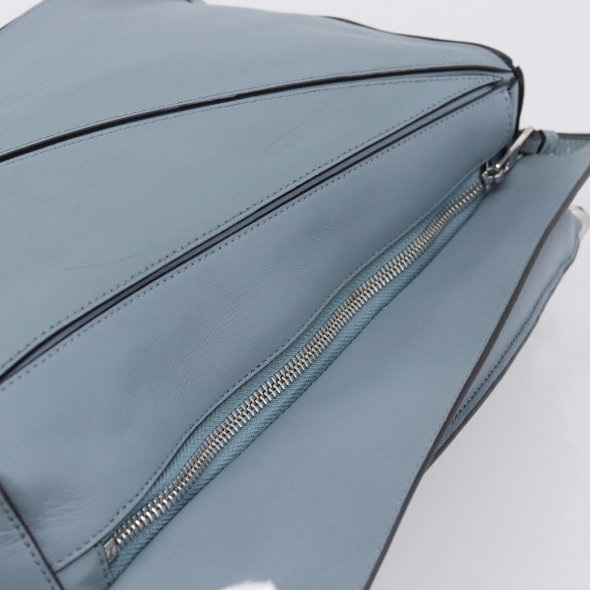 LOEWE Puzzle Bag Hand Bag Leather 2way Light Blue Silver Auth ka6201V