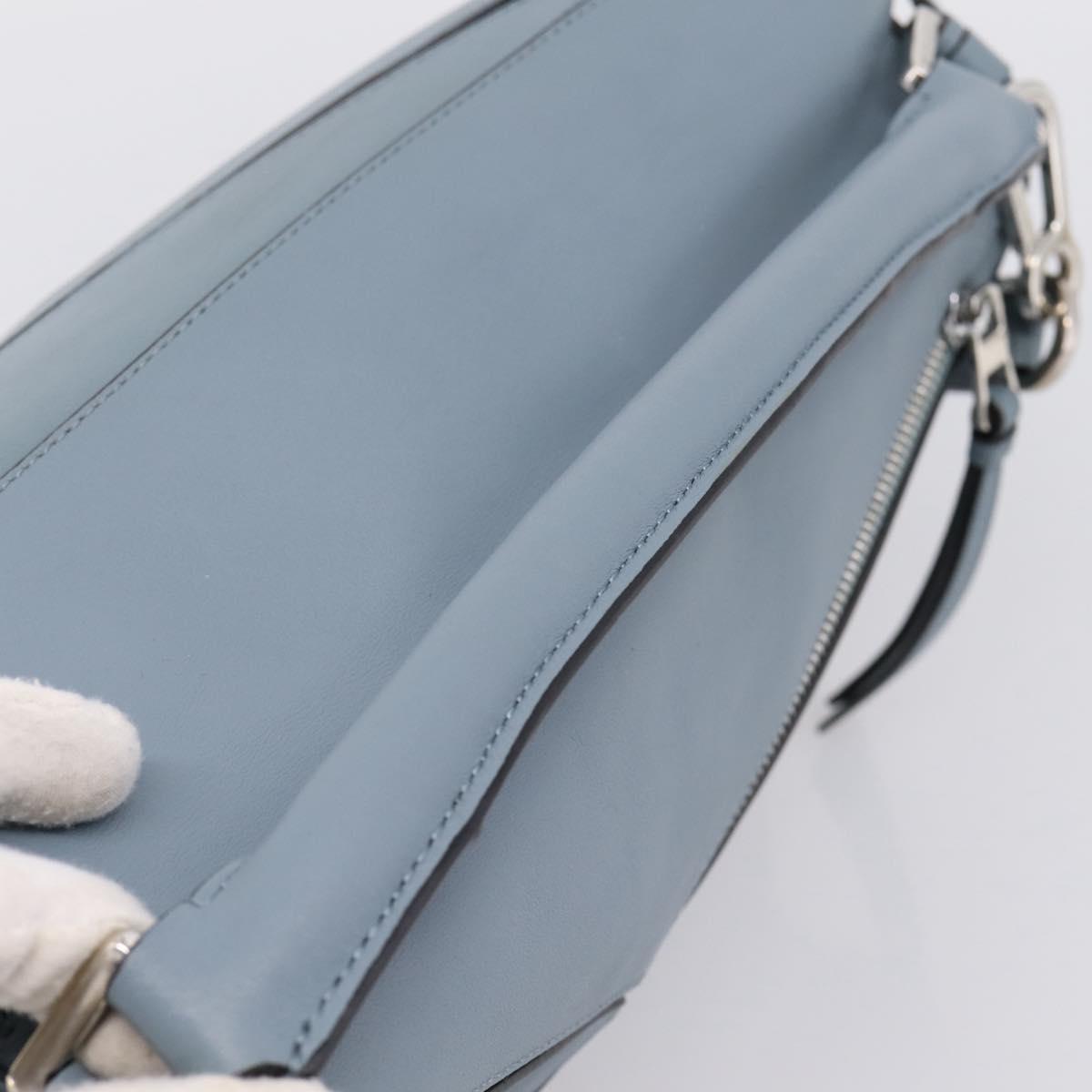 LOEWE Puzzle Bag Hand Bag Leather 2way Light Blue Silver Auth ka6201V
