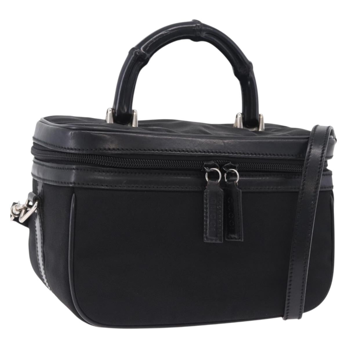 GUCCI Bamboo Vanity Hand Bag Nylon 2way Black Silver 013 2490 Auth ka6203