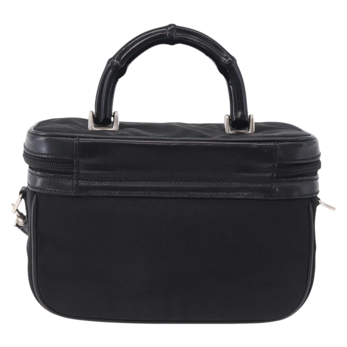 GUCCI Bamboo Vanity Hand Bag Nylon 2way Black Silver 013 2490 Auth ka6203