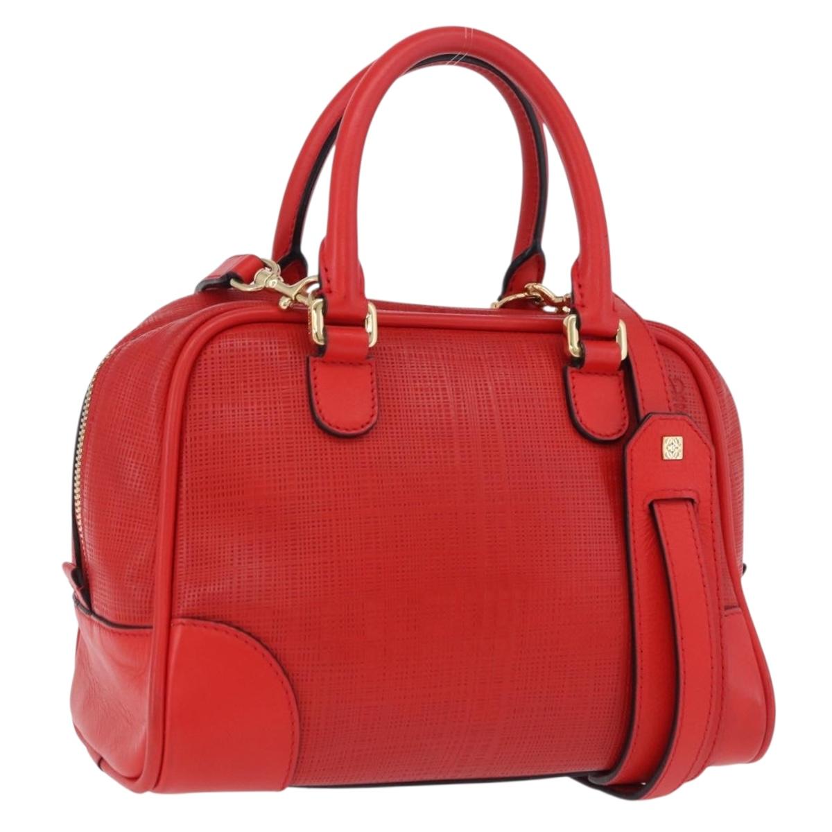 LOEWE Hand Bag Leather 2way Red Gold Tone Auth ka6204V