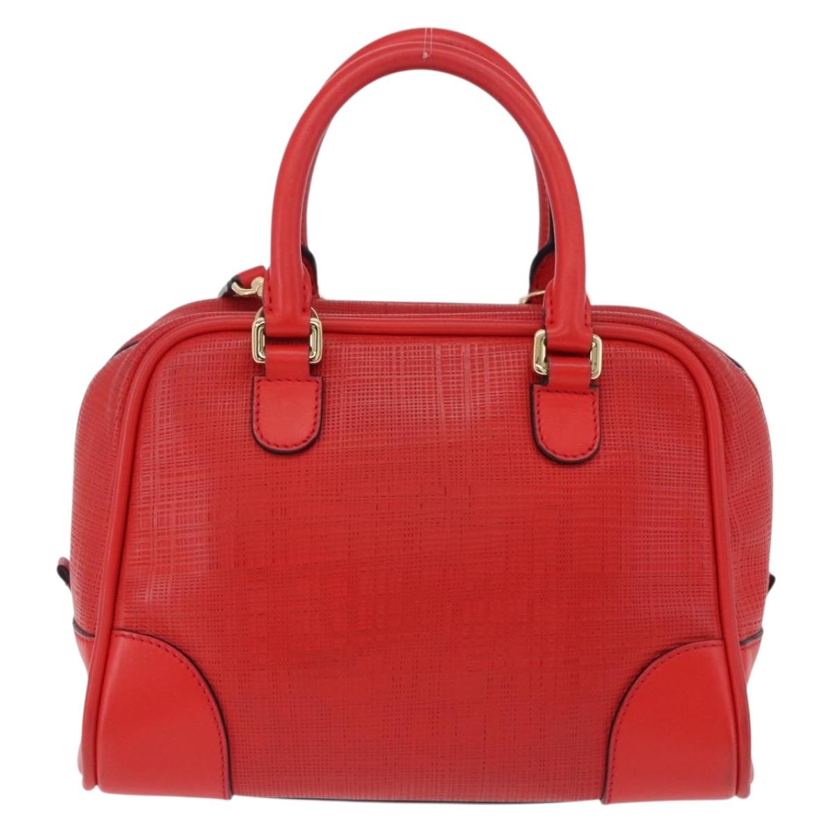 LOEWE Hand Bag Leather 2way Red Gold Tone Auth ka6204V