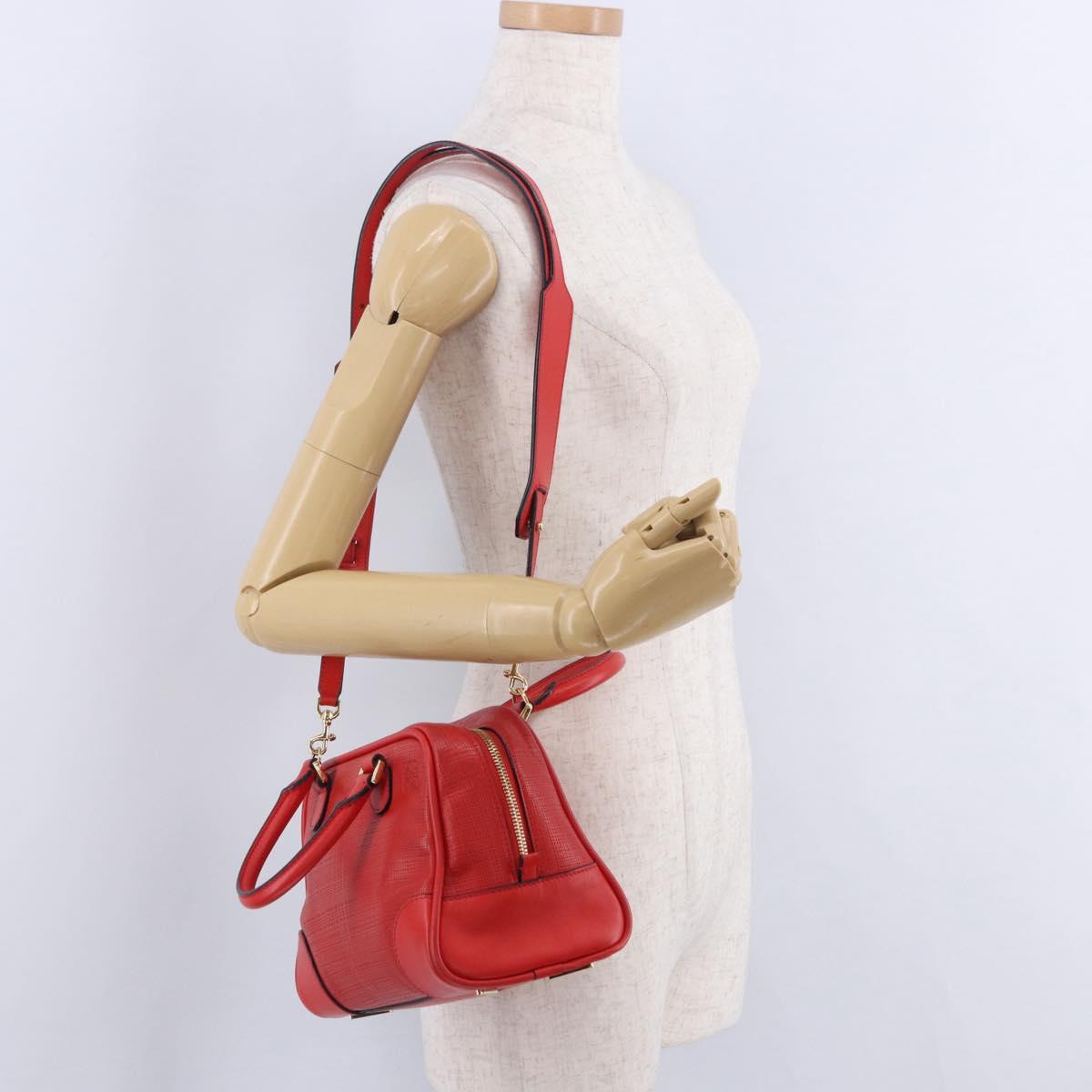 LOEWE Hand Bag Leather 2way Red Gold Tone Auth ka6204V