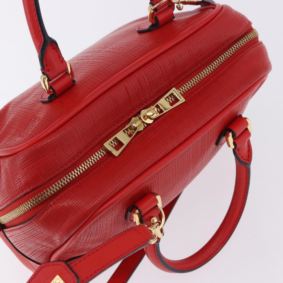 LOEWE Hand Bag Leather 2way Red Gold Tone Auth ka6204V