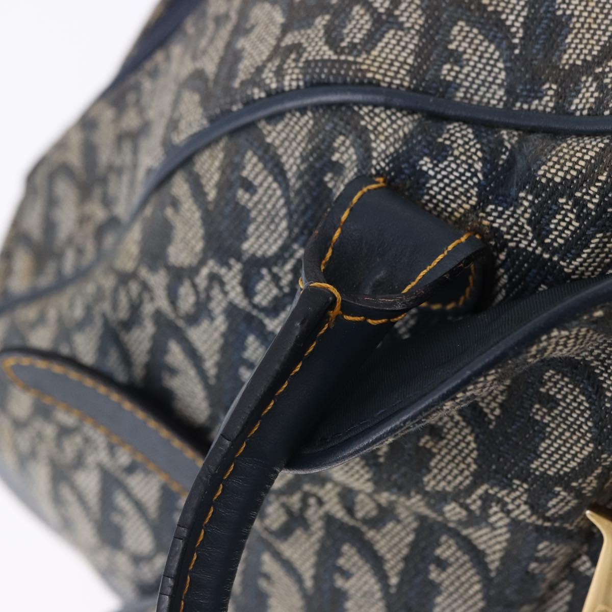Christian Dior Trotter Canvas Double Saddle Hand Bag Navy Gold Tone Auth ka6207