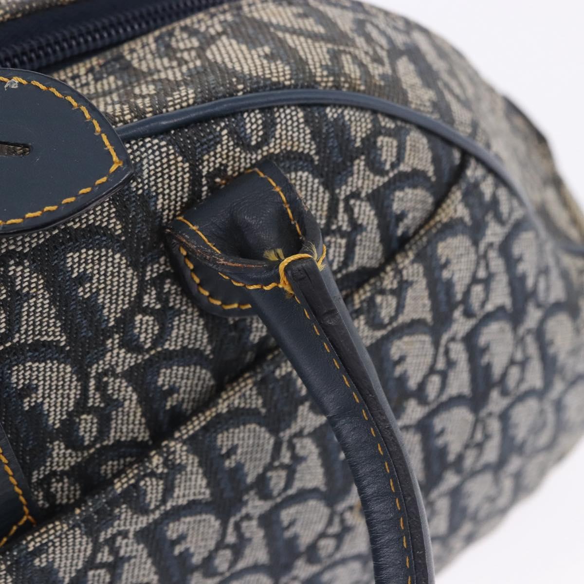 Christian Dior Trotter Canvas Double Saddle Hand Bag Navy Gold Tone Auth ka6207