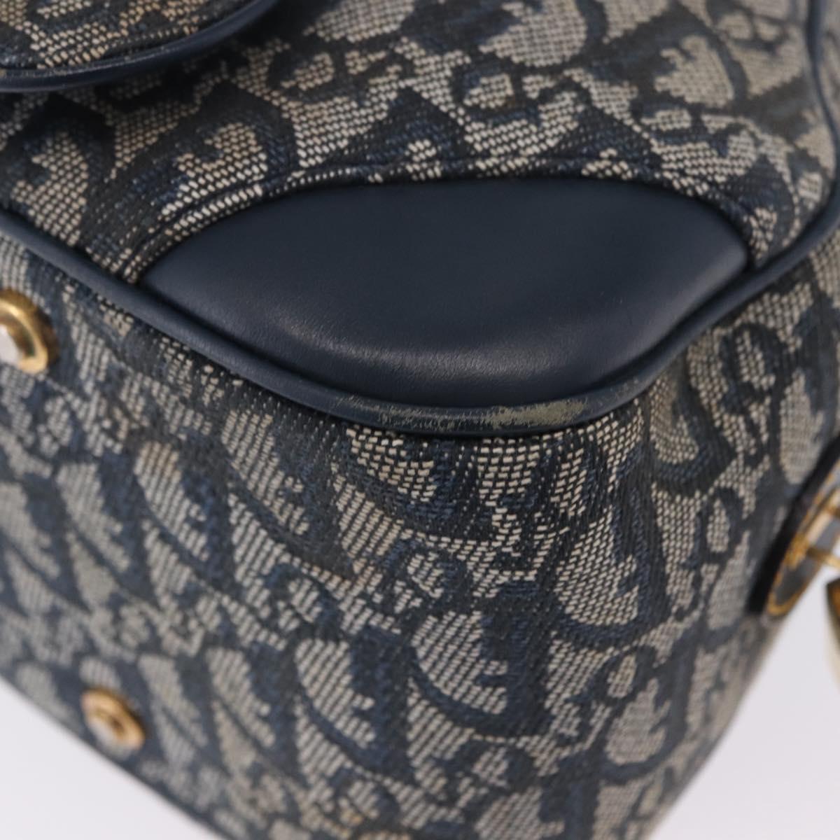 Christian Dior Trotter Canvas Double Saddle Hand Bag Navy Gold Tone Auth ka6207