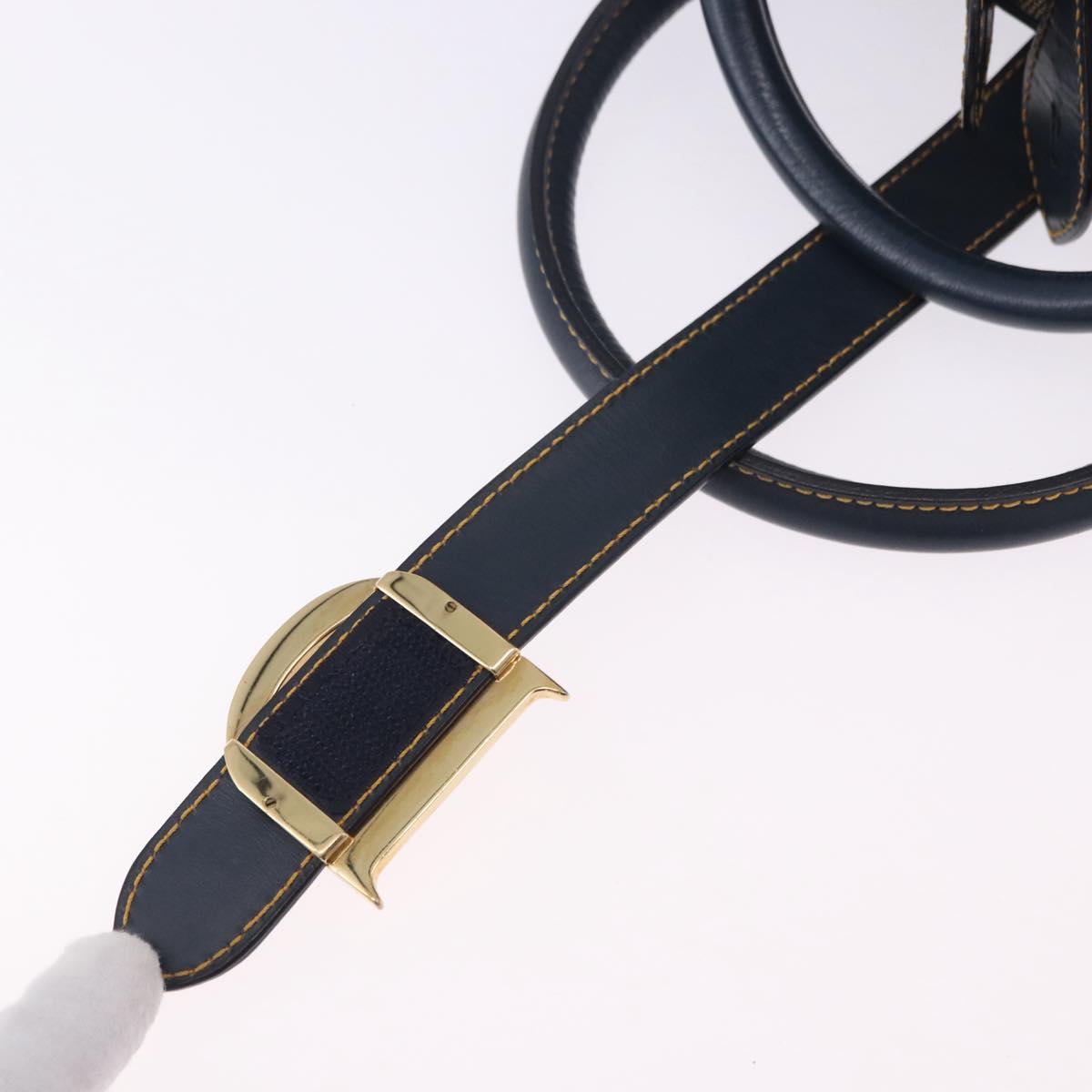 Christian Dior Trotter Canvas Double Saddle Hand Bag Navy Gold Tone Auth ka6207