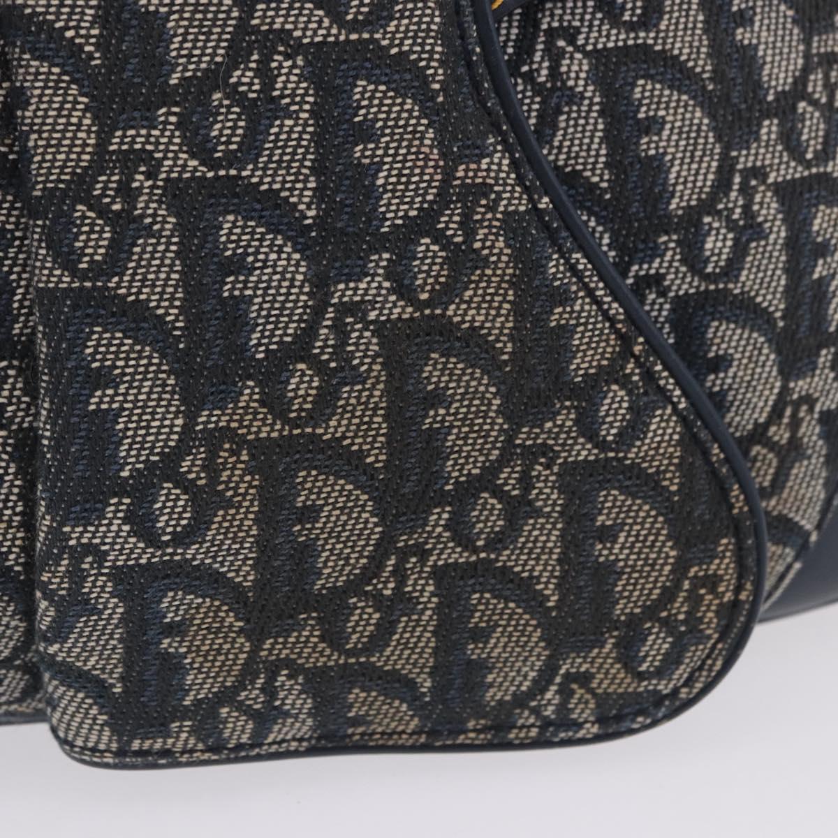Christian Dior Trotter Canvas Double Saddle Hand Bag Navy Gold Tone Auth ka6207