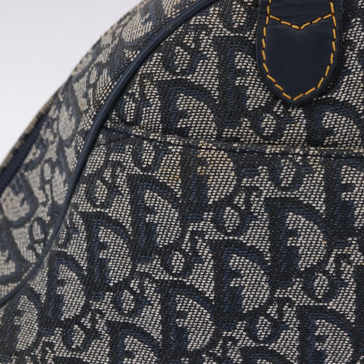 Christian Dior Trotter Canvas Double Saddle Hand Bag Navy Gold Tone Auth ka6207