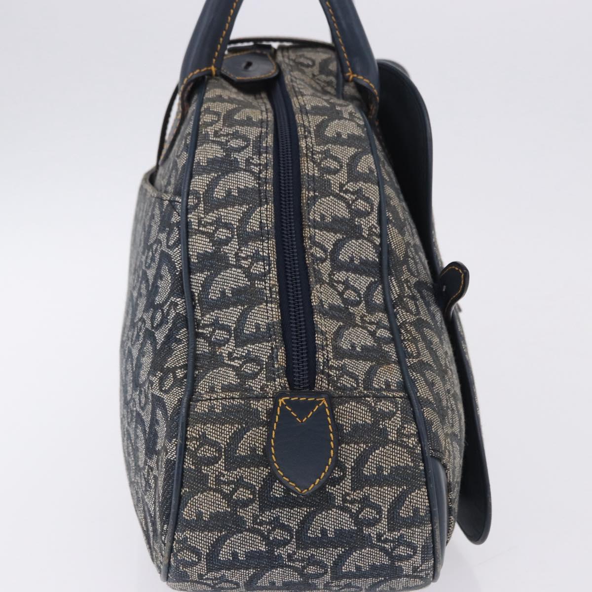 Christian Dior Trotter Canvas Double Saddle Hand Bag Navy Gold Tone Auth ka6207