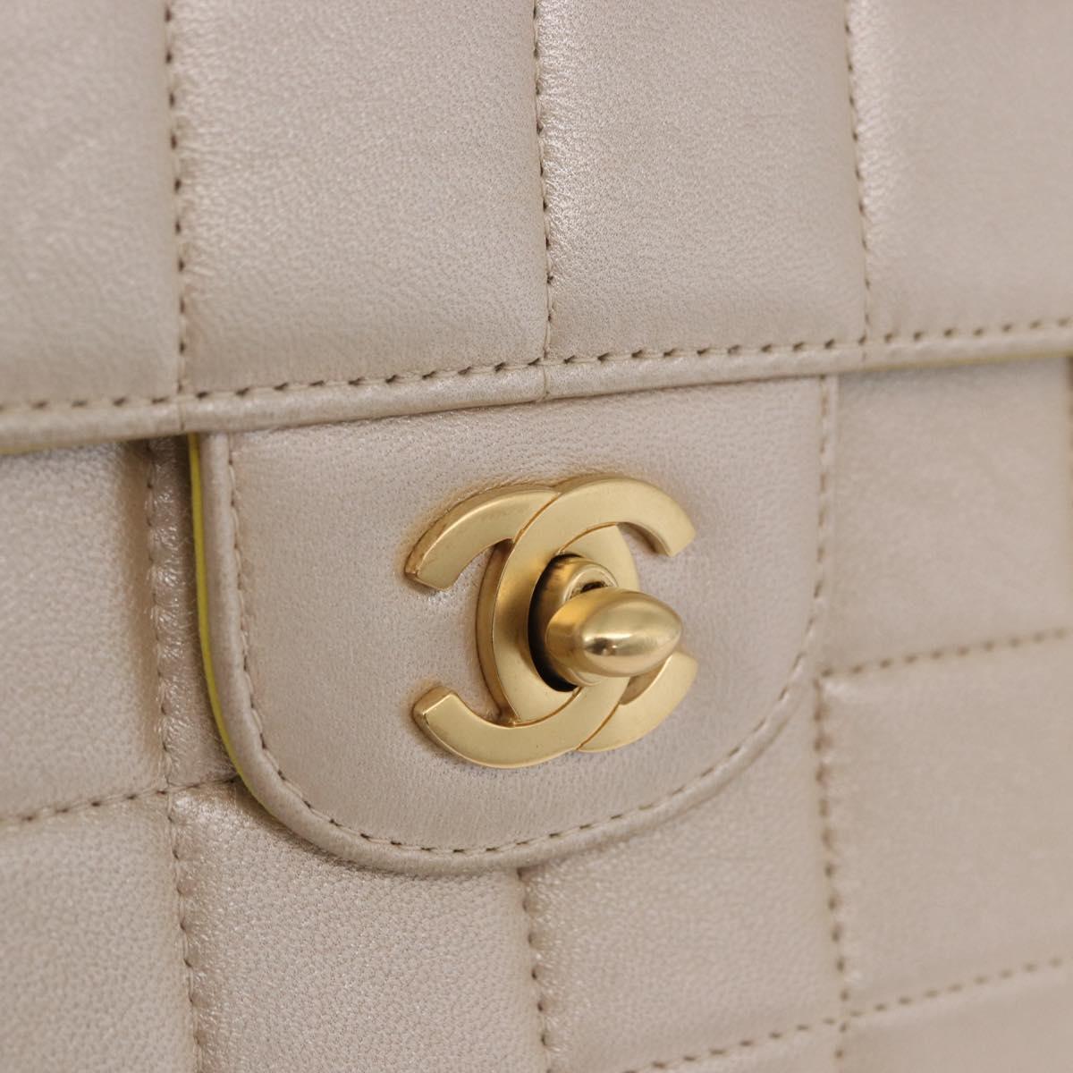 CHANEL Choco Bar Line Chain Shoulder Bag Lamb Skin Gold CC Auth ka6208V