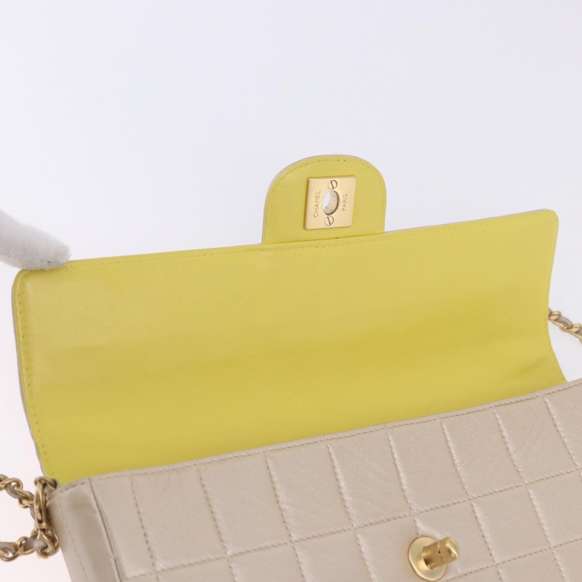 CHANEL Choco Bar Line Chain Shoulder Bag Lamb Skin Gold CC Auth ka6208V