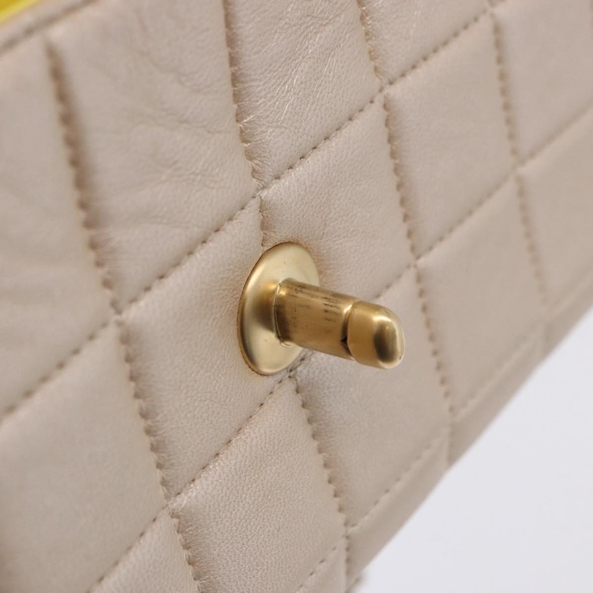CHANEL Choco Bar Line Chain Shoulder Bag Lamb Skin Gold CC Auth ka6208V