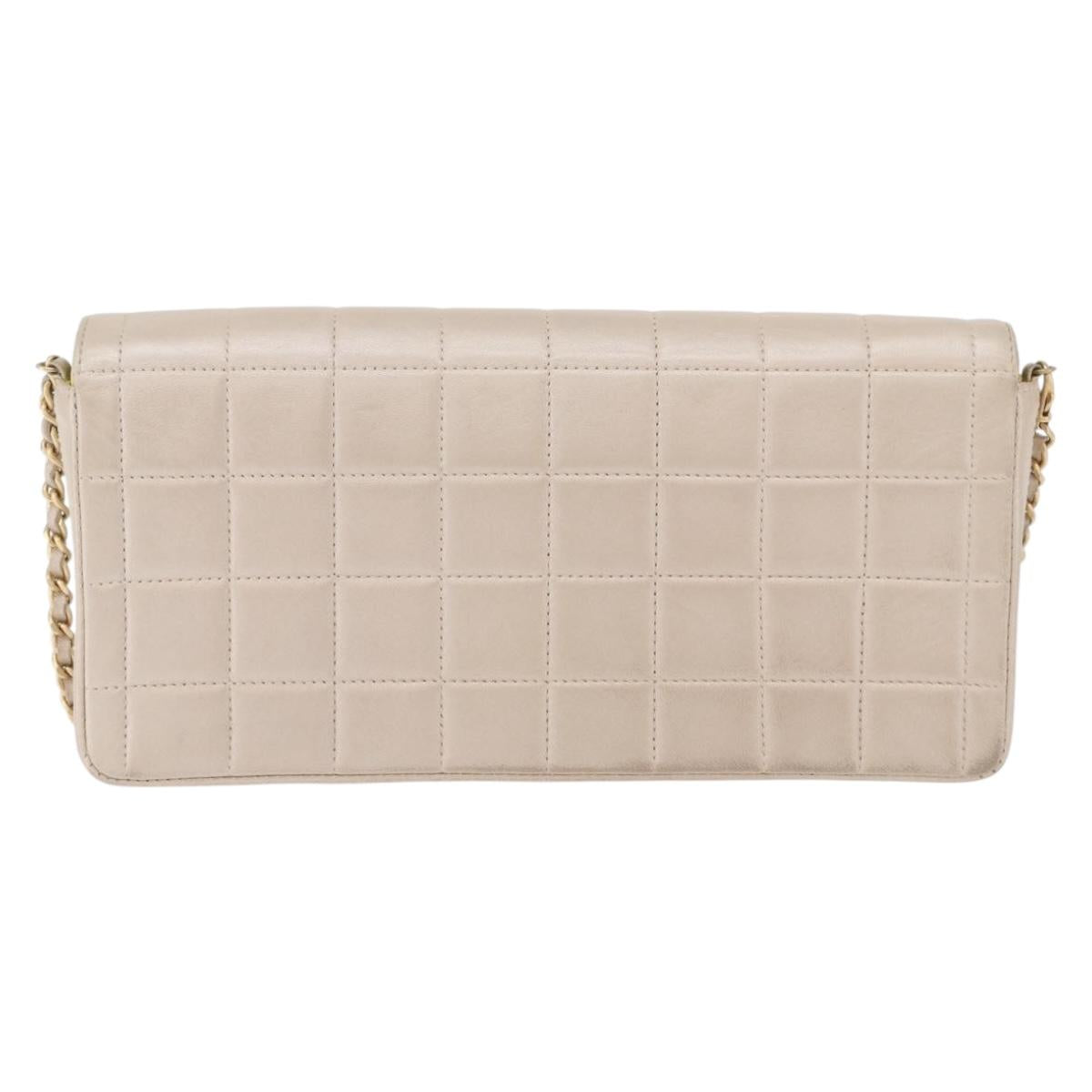 CHANEL Choco Bar Line Chain Shoulder Bag Lamb Skin Gold CC Auth ka6208V