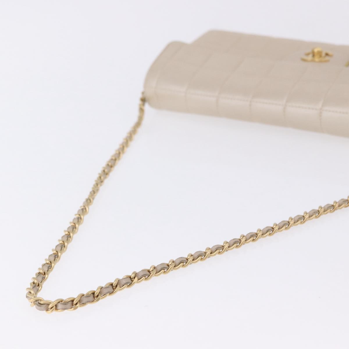 CHANEL Choco Bar Line Chain Shoulder Bag Lamb Skin Gold CC Auth ka6208V