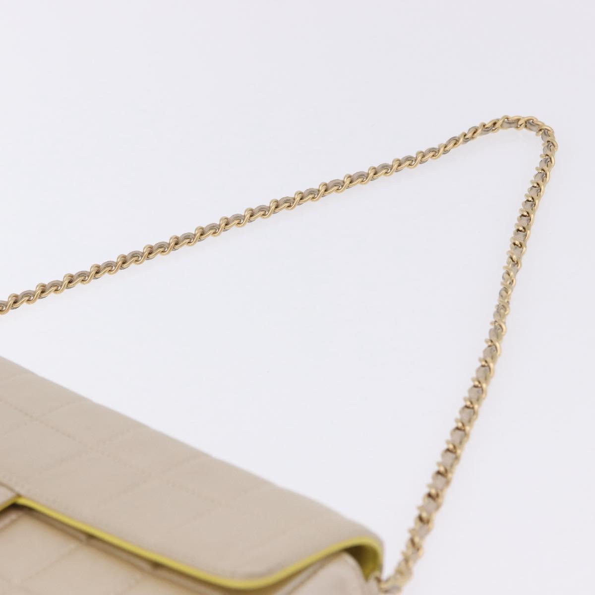 CHANEL Choco Bar Line Chain Shoulder Bag Lamb Skin Gold CC Auth ka6208V