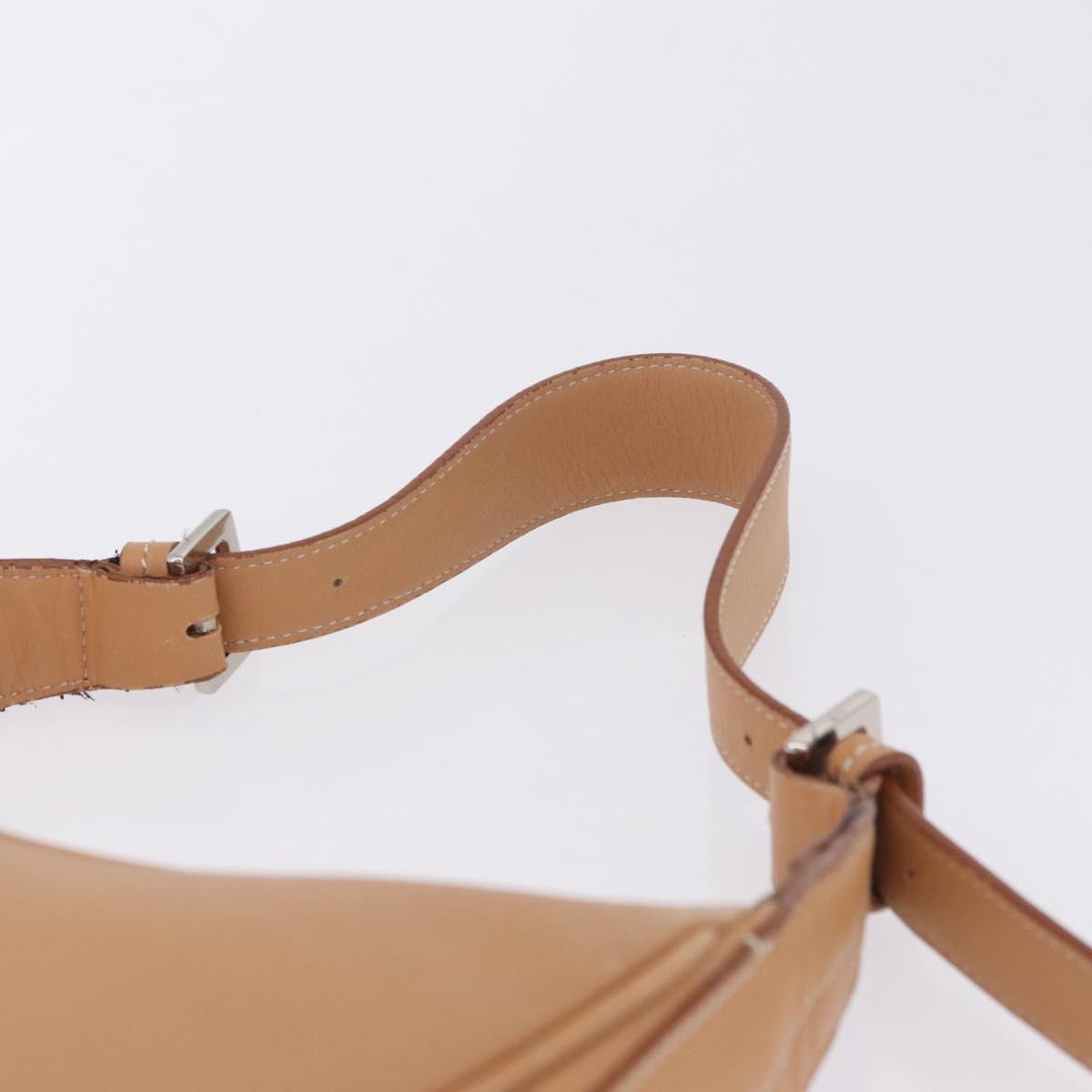 BURBERRY Shoulder Bag Leather Beige Silver Auth ka6209
