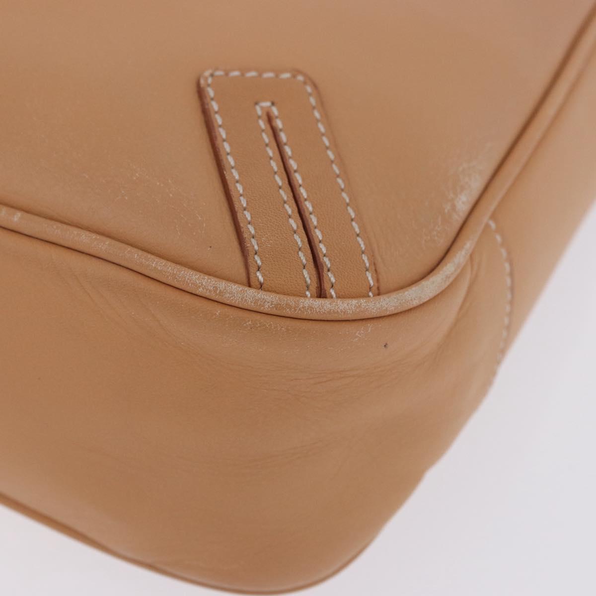 BURBERRY Shoulder Bag Leather Beige Silver Auth ka6209
