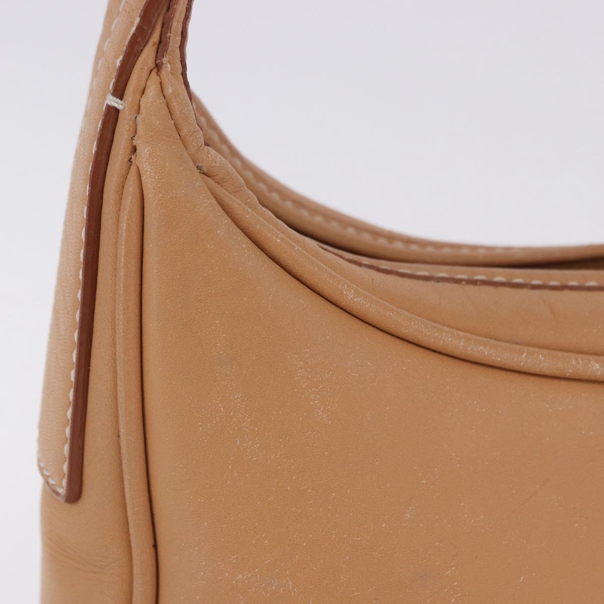 BURBERRY Shoulder Bag Leather Beige Silver Auth ka6209